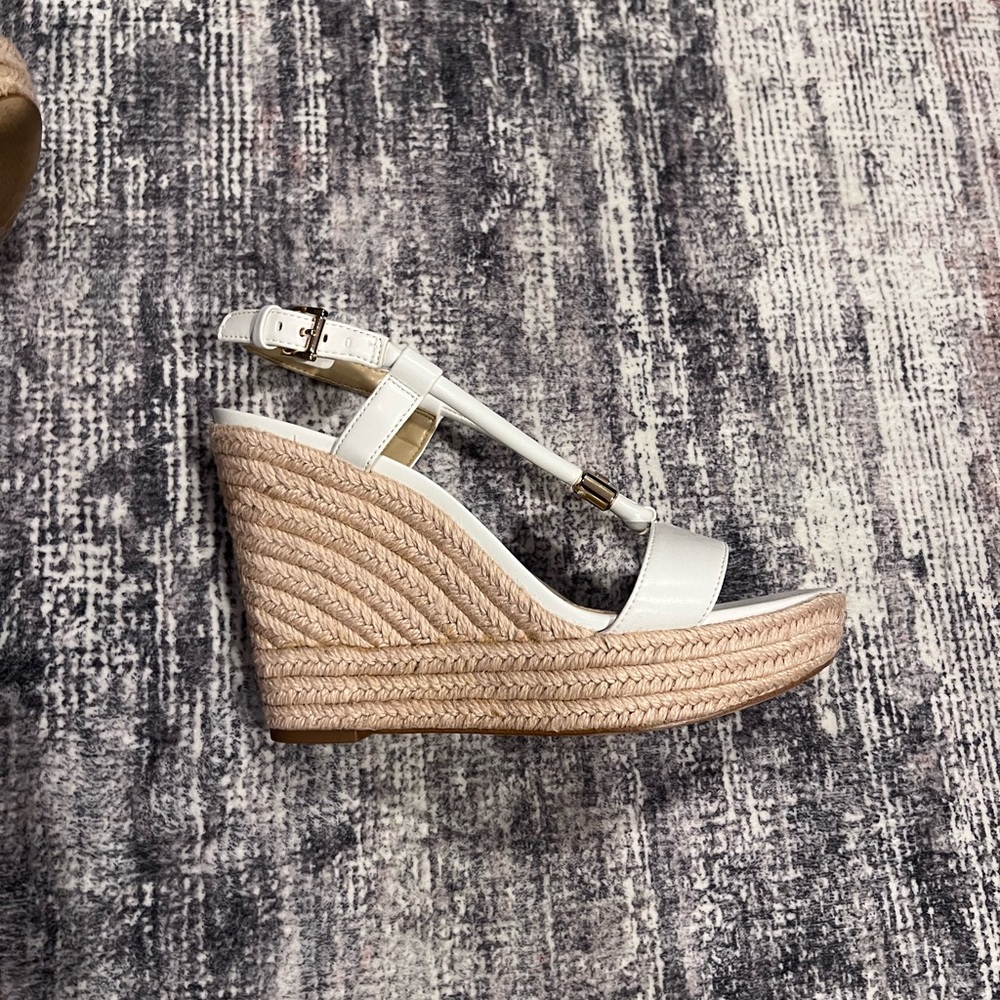 Michael Kors White and Tan Wedge Sandals